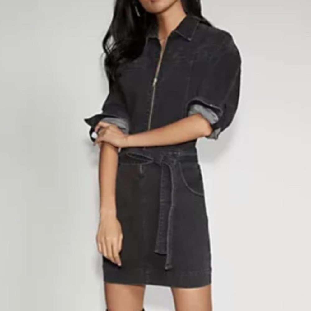 ZIP-FRONT Black DENIM DRESS - GABRIELLE UNION COLLECTION - Size Small NWT